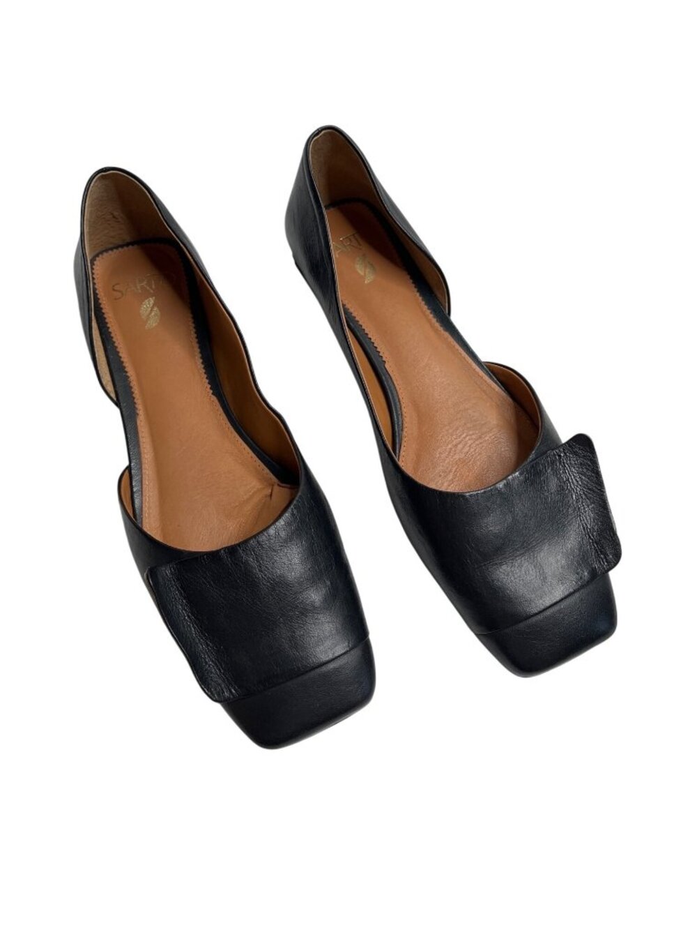 Franco Sarto Tracy Black Leather Square Toe Flats Size 11 M
